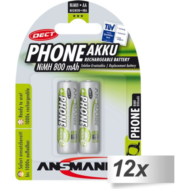 Ansmann 12x2 Ansmann maxE NiMH bat. Mignon AA 800 mAh DECT Phone