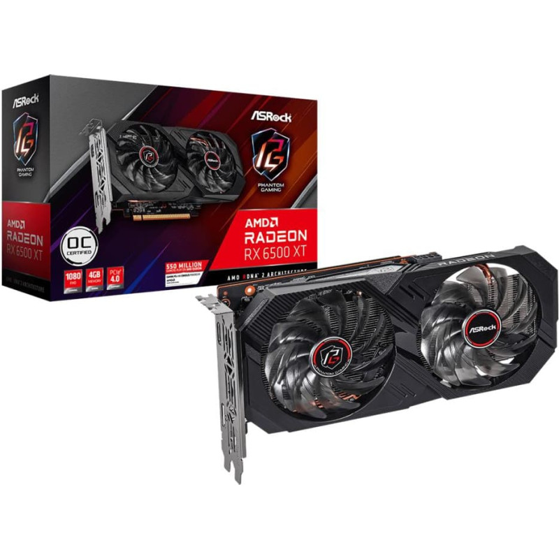 Asrock Graphics Card|ASROCK|AMD Radeon RX 6500 XT|4 GB|GDDR6|64 bit|PCIE 4.0 4x|GPU 2365 MHz|Dual Slot Fansink|1xHDMI|1xDisplayPort|RX6500XTPGD4GO