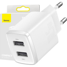 Baseus Compact Quick Charger, 2x USB, 10.5W (white)