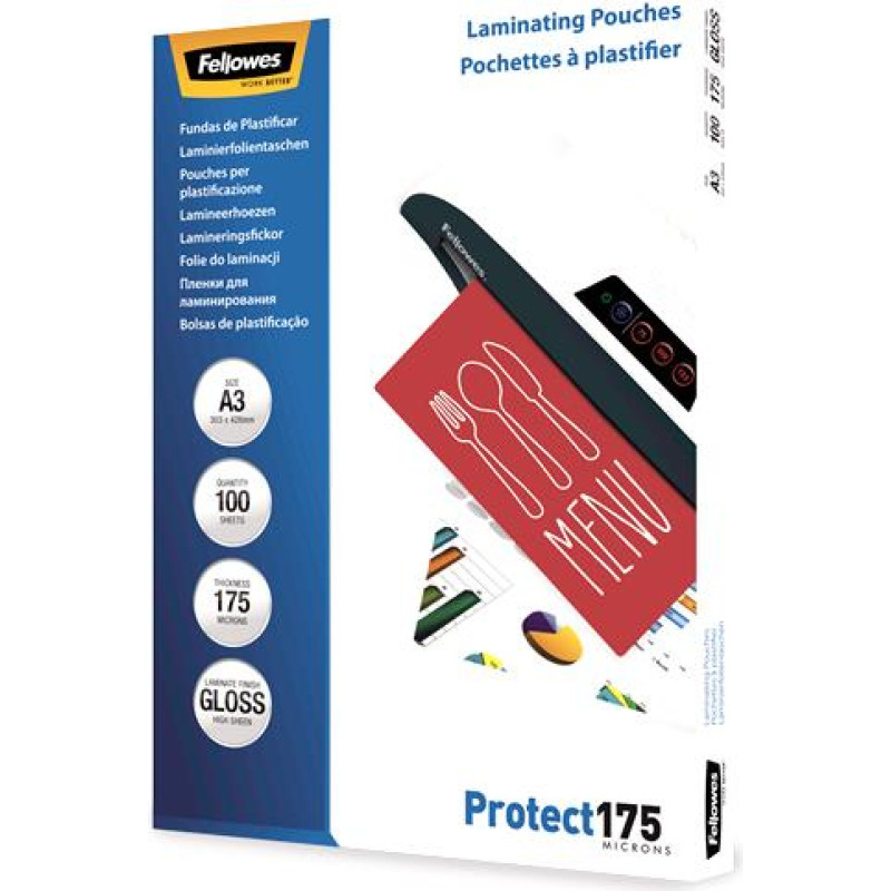 Fellowes LAMINATOR POUCH GLOSSY/A3 175 100PCS 5308803 FELLOWES